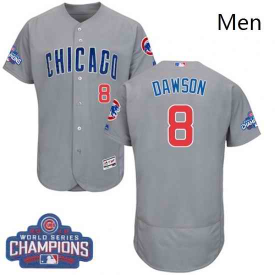 Mens Majestic Chicago Cubs 8 Andre Dawson Grey 2016 World Series Champions Flexbase Authentic Collection MLB Jersey